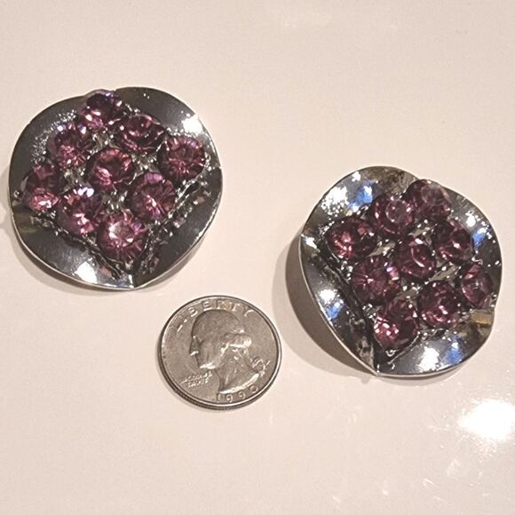 New ZARA  Exaggerated silvertone circular statement earrings with purple rhinest - Picture 4 of 10
